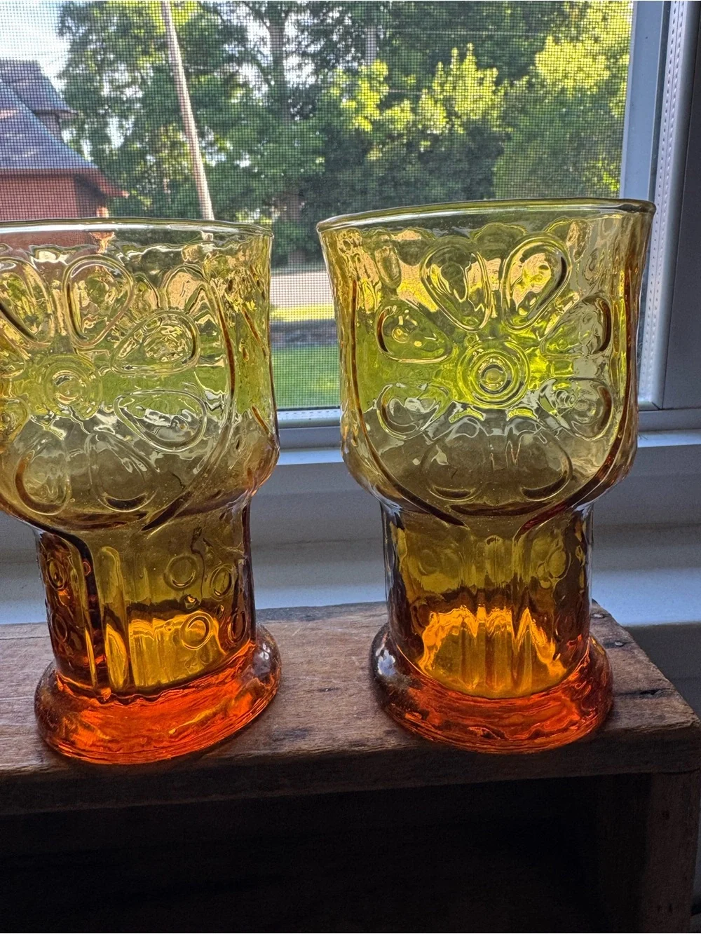 Vintage Libbey Amber Pressed Glass Tumbler - Set of 4
